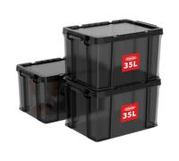 Cetomo 35L*3 Boîtes de rangement, boîte empilable avec couvercles, contenant robuste avec coins renforcés, côtés verticaux et verrouillage à pression, durable, en plastique, Noir clair,35L - lot de 3