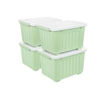 Cetomo 35L*4 Boîtes de Rangement avec Couvercles, Boîte de Rangement en Plastique avec Clips et Roulettes, Empilables, Encastrables, pour Placard de Bureau à Domicile, Vert, 35L, Lot de 4