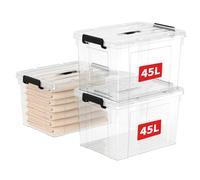Cetomo 45L*3 Boîte de Rangement, Bac de rangement avec Poignée, Plastique Organisateur avec Couvercle, Empilable, Transportable, pour Vêtements, Bureau, Chambre, Dortoirs, Transparent, 45L - Lot de 3