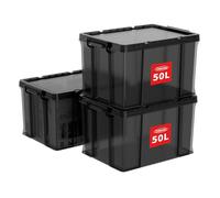 Cetomo 50L*3 Boîtes de rangement, boîte empilable avec couvercles, contenant robuste avec coins renforcés, côtés verticaux et verrouillage à pression, durable, en plastique, Noir clair,50L - lot de 3