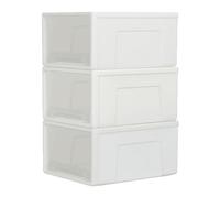 Cetomo 50L*3 Tiroirs de Rangement en Plastique, Organisateurs de Bureau, Tour de Rangement pour Fournitures, Dortoir et Cosmétiques, Superposable, Durable, PP, Sans BPA, Blanc & Clair, 50L - Lot de 3