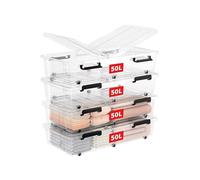 Cetomo Lot de 4 boîtes de rangement sous le lit avec couvercles et boucles durables - 50 L x 4 cm - Boîtes de rangement multi-usages avec couvercles (C0152 x 4), Claire
