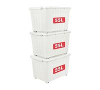 Cetomo 55L*3 Boîtes de Rangement avec Couvercles, Boîte de Rangement en Plastique avec Clips et Roulettes, Empilables, Encastrables, pour Placard de Bureau à Domicile, Blanc, 55L, Lot de 3