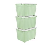 Cetomo 55L*3 Boîtes de Rangement avec Couvercles, Boîte de Rangement en Plastique avec Clips et Roulettes, Empilables, Encastrables, pour Placard de Bureau à Domicile, Vert, 55L, Lot de 3