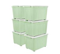 Cetomo 55L*6 Boîtes de Rangement avec Couvercles, Boîte de Rangement en Plastique avec Clips et Roulettes, Empilables, Encastrables, pour Placard de Bureau à Domicile, Vert, 55L, Lot de 6