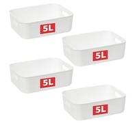 Cetomo 5L*4 Panier de Rangement, Boîte de Rangement Ouverte en Plastique, Conteneurs pour Étagères, Organisateurs avec Poignées pour Bureau, Comptoirs, Armoires, PP, Blanc, 5L-Lot de 4 (28.5*22*9cm)