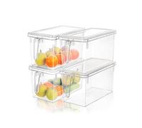 Cetomo 6.5L*4 Boîte Conservation Alimentaire en Plastique, Conteneur Alimentaire, Boîte de Rangement, Récipient de Congélateur avec Poignée et Couvercle, Empilable, Sans BPA, Clair, 6.5L-Lot de 4