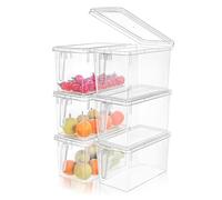 Cetomo 6.5L*6 Boîte Conservation Alimentaire en Plastique, Conteneur Alimentaire, Boîte de Rangement, Récipient de Congélateur avec Poignée et Couvercle, Empilable, Sans BPA, Clair, 6.5L-Lot de 6