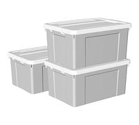 Cetomo 65L*3 Boîte de Rangement, Bac de rangement avec Poignée, Plastique Organisateur avec Couvercle, Empilable, Transportable, pour Vêtements, Bureau, Chambre, Dortoirs, Gris, 65L - Lot de 3