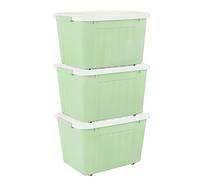 Cetomo 80L*3 Boîtes de Rangement avec Couvercles, Boîte de Rangement en Plastique avec Clips et Roulettes, Empilables, Encastrables, pour Placard de Bureau à Domicile, Vert, 80L, Lot de 3