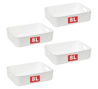Cetomo 8L*4 Panier de Rangement, Boîte de Rangement Ouverte en Plastique, Conteneurs pour Étagères, Organisateurs avec Poignées pour Bureau, Comptoirs, Armoires, PP, Blanc, 8L-Lot de 4 (35*27*9cm)