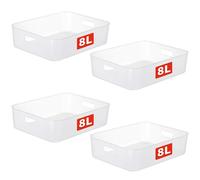 Cetomo 8L*4 Panier de Rangement, Boîte de Rangement Ouverte en Plastique, Conteneurs pour Étagères, Organisateurs avec Poignées pour Bureau, Comptoirs, Armoires, PP, Givré, 8L-Lot de 4 (35*27*9cm)