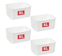 Cetomo 8L*4 Panier de Rangement, Boîte de Rangement Ouverte en Plastique, Conteneurs pour Étagères, Organisateurs avec Poignées pour Bureau, Comptoirs, Armoires, PP, Blanc, 8L-Lot de 4 (28.5*22*14cm)