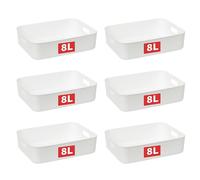 Cetomo 8L*6 Panier de Rangement, Boîte de Rangement Ouverte en Plastique, Conteneurs pour Étagères, Organisateurs avec Poignées pour Bureau, Comptoirs, Armoires, PP, Blanc, 8L-Lot de 6 (35*27*9cm)