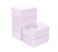Cetomo Boîte de rangement en plastique pour lingerie et chaussettes avec couvercle, organisateur de chaussettes, organisateur de tiroir empilable, panier de garde-robe, rose (31 x 24 x 11 cm)