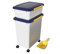 Cetomo Conteneur de nourriture pour chien hermétique avec roulettes, joint en silicone et fermetures à pression, récipient en plastique avec couvercle pour chien, blanc, 10 L + 32 L, 3,5 kg + 12 kg (1