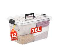 Cetomo Lot de 12 boîtes de rangement avec couvercles et poignée pour l'organisation de la maison, du dortoir, du bureau, empilables, en plastique, transparent, 18 l
