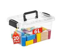 Cetomo Lot de 20 boîtes de rangement empilables avec couvercles et poignée pour l'organisation de la maison, du dortoir, du bureau, en plastique, transparent, 6 L