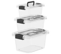 Cetomo Lot de 3 boîtes de rangement avec couvercles et poignée pour l'organisation de la maison, du dortoir, du bureau, empilables, en plastique, transparent, 6 L, 10 L, 18 L
