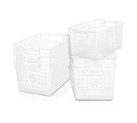 Cetomo Lot de 6 boîtes de rangement en plastique avec poignée, paniers de rangement avec trou, bac de rangement ouvert pour la maison, la cuisine, le bureau, transparent, 27 x 18 x 14,5 cm