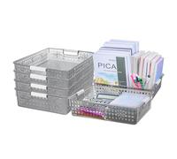 Cetomo Lot de 6 boîtes de rangement en plastique avec poignée, paniers de rangement avec trou, panier de rangement ouvert pour la maison, la cuisine, le bureau, noir transparent (34,5 x 24,5 x 8,5 cm)