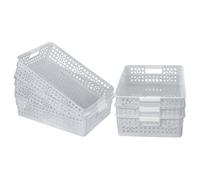 Cetomo Lot de 6 boîtes de rangement en plastique avec poignée, paniers de rangement avec trou, panier de rangement ouvert pour la maison, la cuisine, le bureau, gris, 34,5 x 24,5 x 8,5 cm