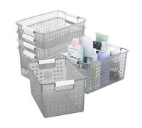 Cetomo Lot de 6 boîtes de rangement en plastique avec poignée, paniers de rangement avec trou, panier de rangement ouvert pour la maison, la cuisine, le bureau, noir transparent (27 x 18 x 14,5 cm)