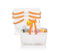 Cetomo Panier de douche en plastique, organisateur de douche avec poignée rabattable, boîte de rangement portale à trous de drainage pour salle de bain, cuisine, dortoir, blanc (lot de 4)