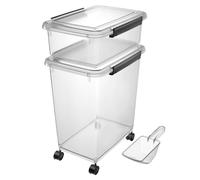 Cetomo Récipient de nourriture pour chien - Avec roulettes - Joint en silicone et fermetures à pression - En plastique - Avec couvercle - Transparent - 10 l + 32 l - 3,5 kg + 12 kg (1 pelle)