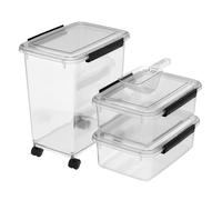 Cetomo Récipient de rangement pour nourriture canine, conteneur hermétique avec roues et joint en silicone, bac de rangement en plastique pour chien, transparent, 10L*2+32L (3.5kg*2+12 kg) (1 pelle)