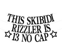 Cette bannière Skibidi Rizzler est 13 sans chapeau, Bruh I'm 13/Official Teenager 13, Happy 13th Birthday Supplies for Teens Black Glitter