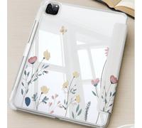 Cette belle et mignonne coque arrière pliable en acrylique transparent à double face, enduite de couleurs, décorée de motifs de fleurs, d'herbe et de papillons, est résistante aux chocs et compatible