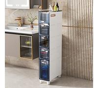 Cette Colonne de Rangement Mince à 5 tiroirs pour Salle de Bain, montée sur roulettes, est idéale pour Les Petits espaces et Les recoins.