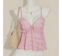 Cette combinaison pour filles d'1 pièce seul morceau est faite d'1 pièce tissu jacquard tricoté rose, confortable et extensible. Elle a une coupe ajustée, des bretelles réglables et 1 pièce volant arr