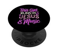 Cette Fille Court sur Jésus et la Musique Bible Religious God Piano PopSockets PopGrip Adhésif