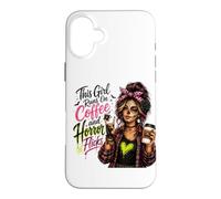 Cette Fille Court sur Un café et des Films d'horreur pour Halloween Coque pour iPhone 16 Plus