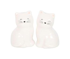 Cette jolie paire de salières et poivrières en céramique est en forme de chat blanc assis, ce qui rend les repas un peu plus ronronnés. Un ravissant ajout de table de cuisine ou un cadeau pour les
