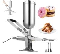 Cette Machine à remplir Les Beignets Manuelle, injecteur de crème pâtissière en Acier Inoxydable, d'une capacité de 5 L et équipée de 4 Buses, est idéale pour Les boulangeries, Les restauran