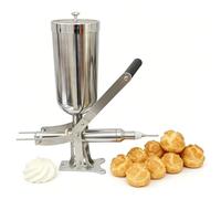 Cette Machine Manuelle d'injection de gelée pour Beignets, en Acier Inoxydable de 5 litres, est équipée de 4 Buses et est idéale pour Les boulangeries et Restaurants.