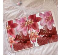 Cette magnifique et adorable housse arrière en acrylique transparent à double face avec motif de fleur rouge de dessin animé est résistante aux chocs et durable, convenant aux iPad de 7e, 8e (10,2 pou