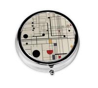 Cette petite boîte à pilules ronde imprimée Bauhaus Lines est un organisateur portable pour pilules et vitamines, parfait pour les poches, les sacs à main et les voyages.