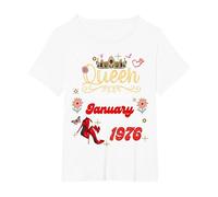Cette Reine est née en Janvier 1976 Anniversaire de Janvier Femmes T-Shirt, Femme Grandes Tailles, Blanc, 1X