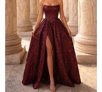 Cette robe élégante, romantique et stylée en jacquard bordeaux à dos nu et col montant en forme de A est parfaite pour des occasions telles que les cérémonies de remise des diplômes, les cérémonies d'