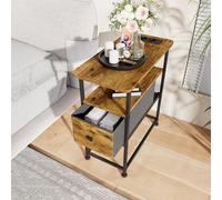 Cette table de chevet est équipée d'une lampe, d'une tablette latérale avec station de recharge et d'un tiroir. C'est une table d'appoint idéale pour les chambres et les salons. (Marron vintage)