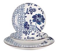 -Cette vaisselle est en porcelaine blanche décorée dans des tons bleus. Il est composé de 18 pièces : 6 assiettes plates de ø 25cm,