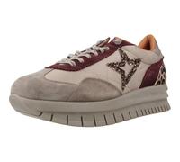 Cetti Chaussures de sport avec talon compensé et plateforme, cuir et textile, cordon élastique, léopard, semelle en caoutchouc, pour femme, beige, 38 EU