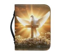 Ceudet A and Purple - Housse de bible en cuir synthétique avec poignée et fermeture éclair pour femme - Motif fleurs de style bohème - Taille XXL, Croix colombe blanche et fleurs blanches, xx-large