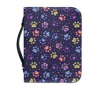 Ceudet A and Purple - Housse de bible en cuir synthétique avec poignée et fermeture éclair pour femme - Motif fleurs de style bohème - Taille XXL, Pattes de chien violettes et jaunes, L