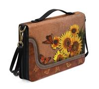 Ceudet A Deer Sac fourre-tout pour femmes et filles, étui bible en cuir avec bandoulière, fermeture éclair et plusieurs poches, bleu et rouge, taille M, Tournesol Papillon-Marron, M