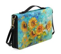 Ceudet A Deer Sac fourre-tout pour femmes et filles, étui bible en cuir avec bandoulière, fermeture éclair et plusieurs poches, bleu et rouge, taille M, Tournesol bleu et orange, x-large